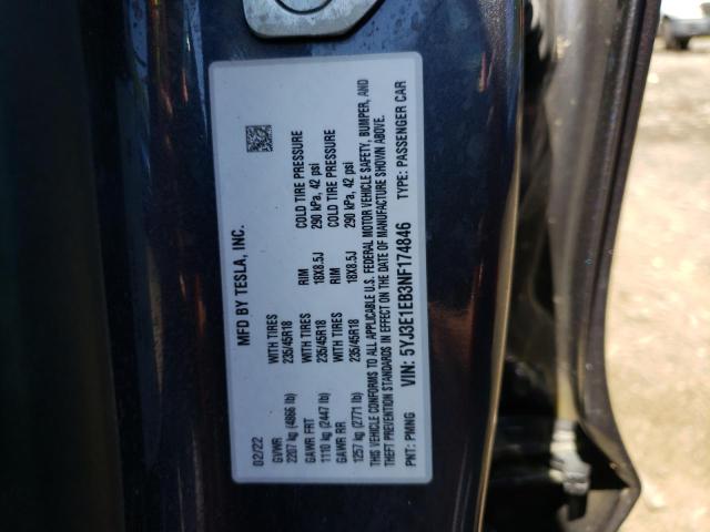 Photo 10 from auction – 2022 TESLA MODEL 3 with VIN 5YJ3E1EB3NF174846