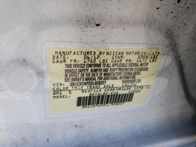 Photo 10 from auction – 2012 NISSAN VERSA S with VIN 3N1CN7AP2CL928227