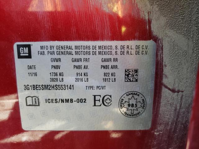 Photo 10 from auction – 2017 CHEVROLET CRUZE LT with VIN 3G1BE5SM2HS553141