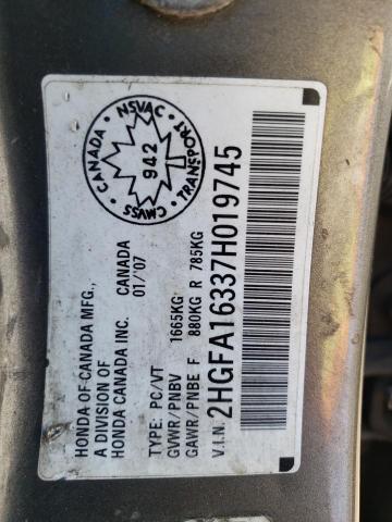 Photo 10 from auction – 2007 HONDA CIVIC DX with VIN 2HGFA16337H019745
