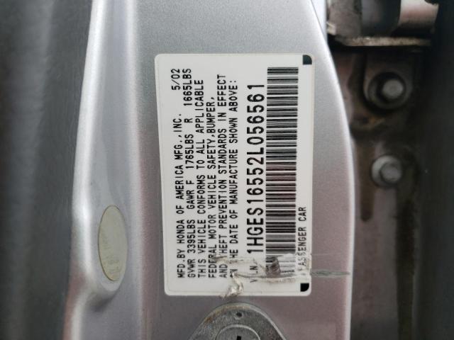 Photo 10 from auction – 2002 HONDA CIVIC LX with VIN 1HGES16552L056561