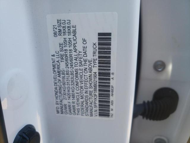 Photo 10 from auction – 2021 HONDA RIDGELINE with VIN 5FPYK3F18MB021904