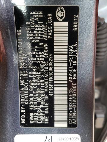 Photo 10 from auction – 2012 TOYOTA CAMRY with VIN 4T1BF1FK1CU605224