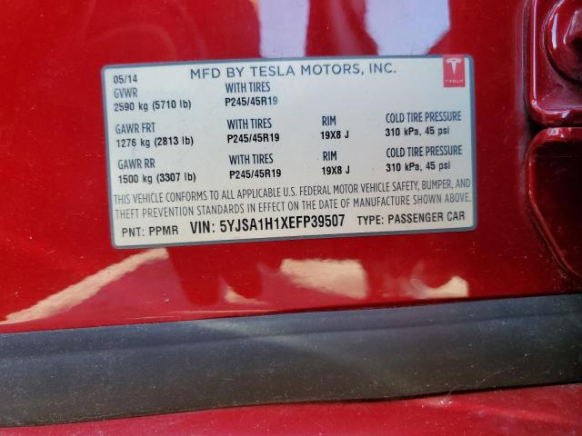 Photo 10 from auction – 2014 TESLA MODEL S with VIN 5YJSA1H1XEFP39507