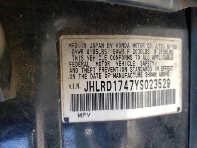 Photo 10 from auction – 2000 HONDA CR-V LX with VIN JHLRD1747YS023529