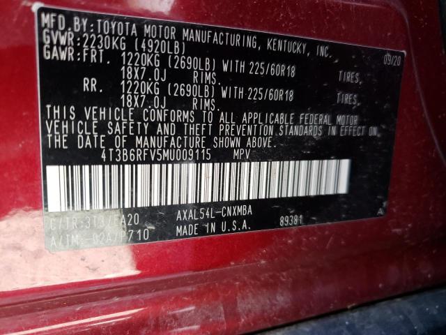 Photo 10 from auction – 2021 TOYOTA RAV-4 with VIN 4T3B6RFV5MU009115