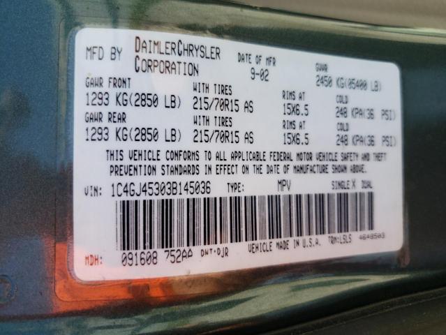 Photo 10 from auction – 2003 CHRYSLER VOYAGER LX with VIN 1C4GJ45303B145036