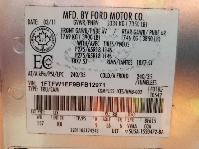 Photo 10 from auction – 2011 FORD F150 SUPER with VIN 1FTFW1EF9BFB12971