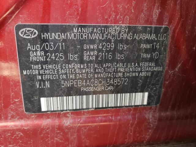 Photo 10 from auction – 2012 HYUNDAI SONATA GLS with VIN 5NPEB4AC8CH348572