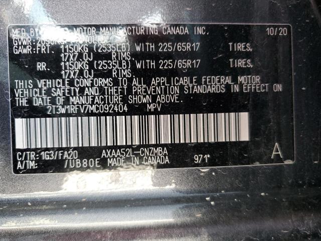 Photo 10 from auction – 2021 TOYOTA RAV4 XLE with VIN 2T3W1RFV7MC092404