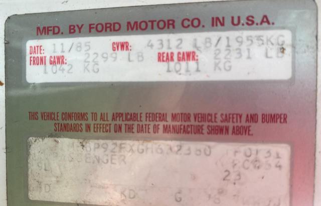 Photo 10 from auction – 1986 MERCURY COUGAR with VIN 1MEBP92FXGH632380