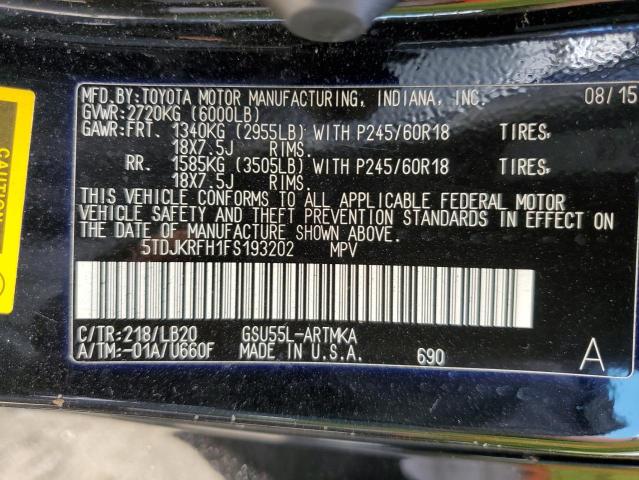 Photo 10 from auction – 2015 TOYOTA HIGHLANDER with VIN 5TDJKRFH1FS193202