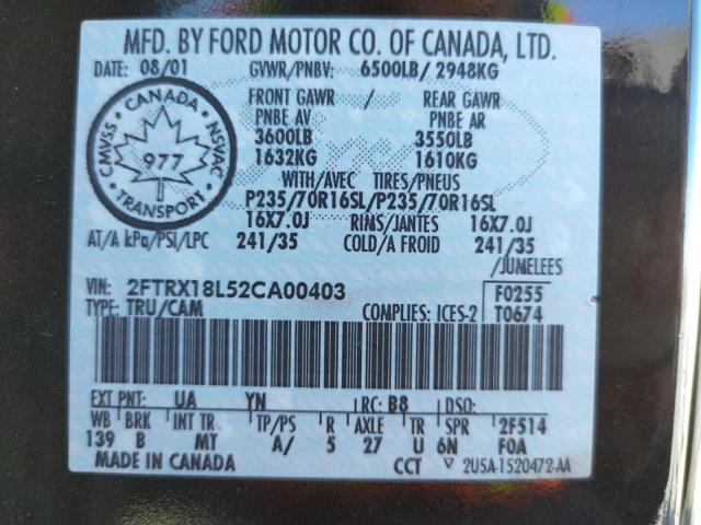 Photo 10 from auction – 2002 FORD F150 with VIN 2FTRX18L52CA00403