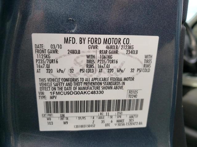 Photo 10 from auction – 2010 FORD ESCAPE XLT with VIN 1FMCU9DG0AKC48330