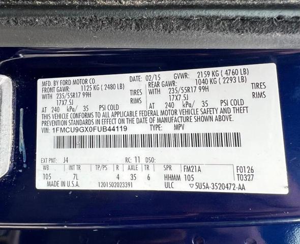 Photo 10 from auction – 2015 FORD ESCAPE SE with VIN 1FMCU9GX0FUB44119