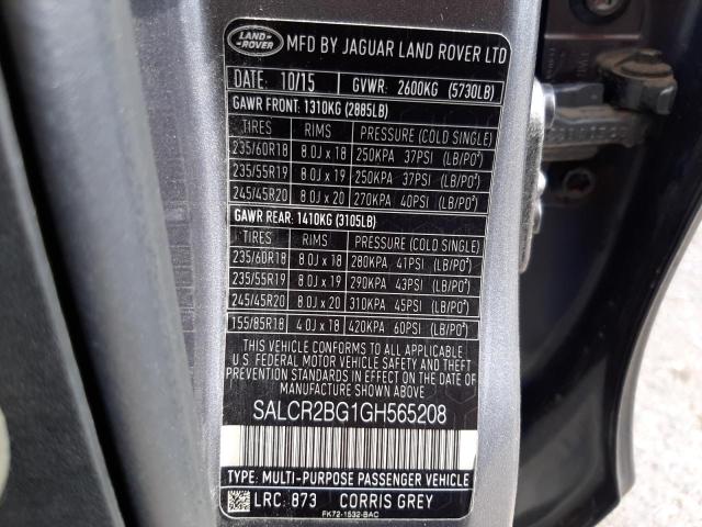 Photo 10 from auction – 2016 LAND ROVER DISCOVERY with VIN SALCR2BG1GH565208
