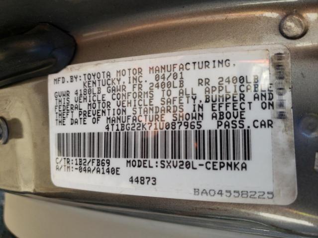 Photo 10 from auction – 2001 TOYOTA CAMRY CE with VIN 4T1BG22K71U087965