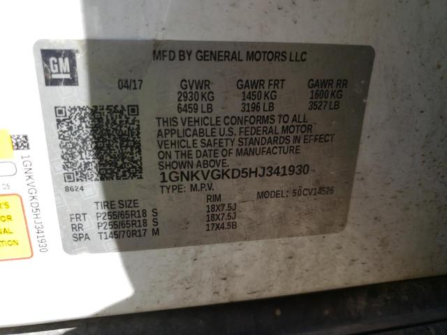 Photo 10 from auction – 2017 CHEVROLET TRAVERSE L with VIN 1GNKVGKD5HJ341930