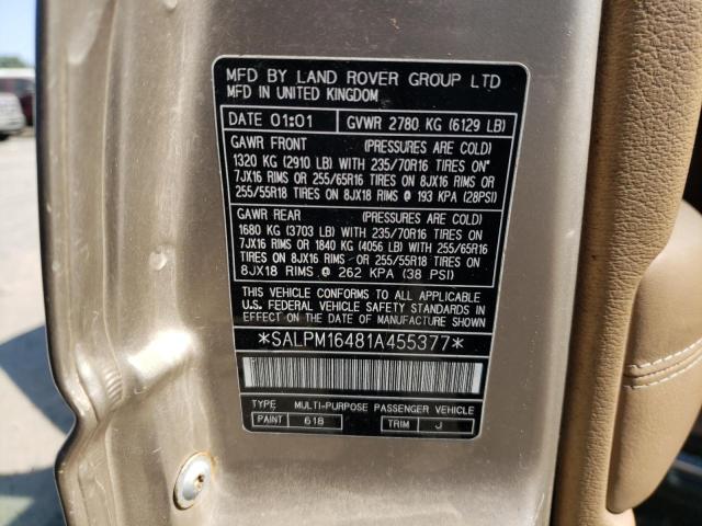 Photo 10 from auction – 2001 LAND ROVER RANGE ROVE with VIN SALPM16481A455377