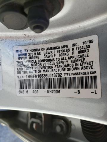 Photo 10 from auction – 2006 HONDA CIVIC EX with VIN 1HGFA16836L013702