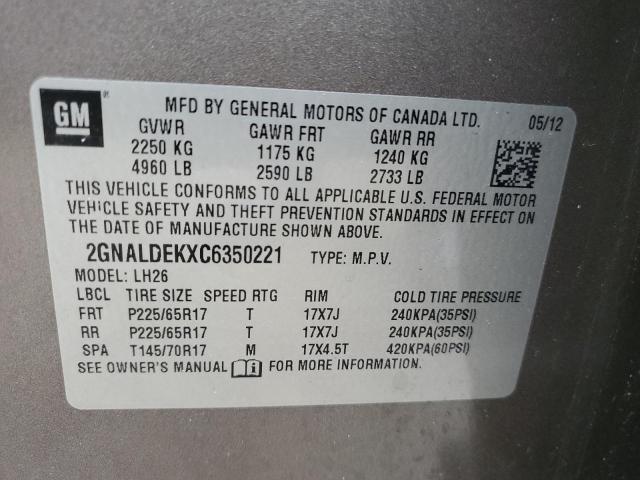 Photo 10 from auction – 2012 CHEVROLET EQUINOX LT with VIN 2GNALDEKXC6350221