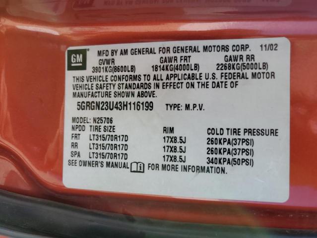 Photo 10 from auction – 2003 HUMMER H2 with VIN 5GRGN23U43H116199