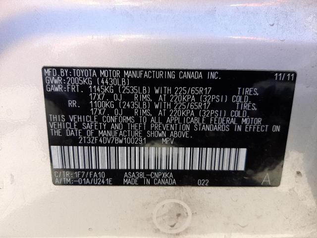 Photo 10 from auction – 2011 TOYOTA RAV4 with VIN 2T3ZF4DV7BW100291