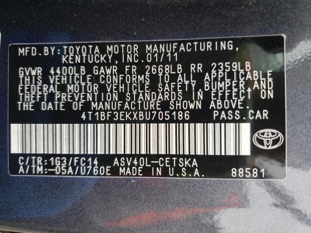 Photo 10 from auction – 2011 TOYOTA CAMRY BASE with VIN 4T1BF3EKXBU705186