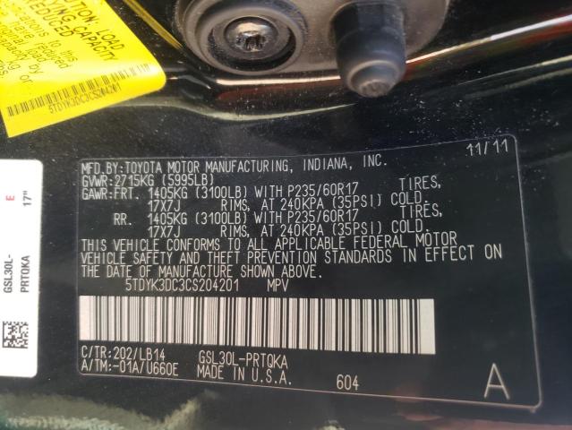 Photo 10 from auction – 2012 TOYOTA SIENNA XLE with VIN 5TDYK3DC3CS204201