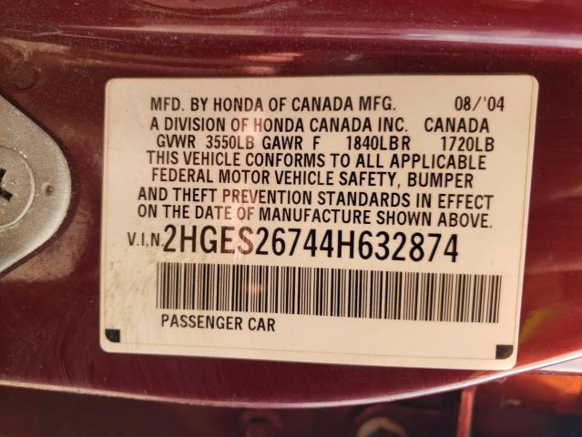 Photo 10 from auction – 2004 HONDA CIVIC EX with VIN 2HGES26744H632874