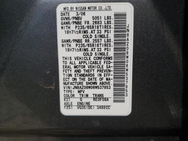 Photo 10 from auction – 2005 NISSAN MURANO SL with VIN JN8AZ08W06W537853