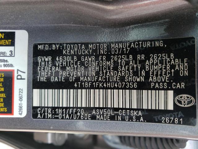 Photo 10 from auction – 2017 TOYOTA CAMRY LE with VIN 4T1BF1FK4HU407356