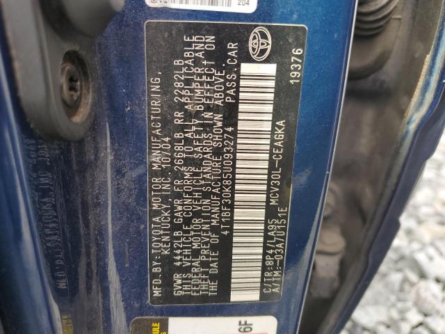 Photo 10 from auction – 2005 TOYOTA CAMRY LE with VIN 4T1BF30K85U093274