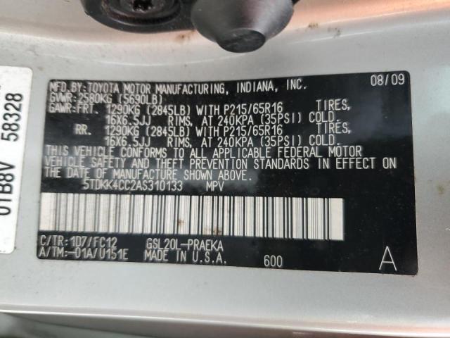 Photo 10 from auction – 2010 TOYOTA SIENNA CE with VIN 5TDKK4CC2AS310133