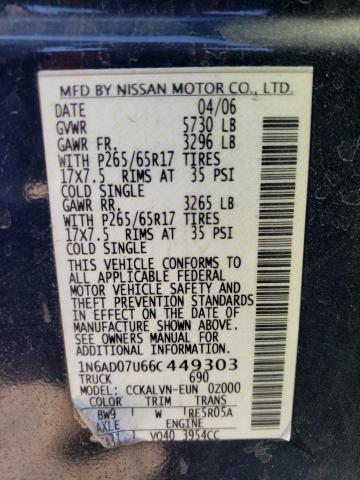 Photo 10 from auction – 2006 NISSAN FRONTIER C with VIN 1N6AD07U66C449303