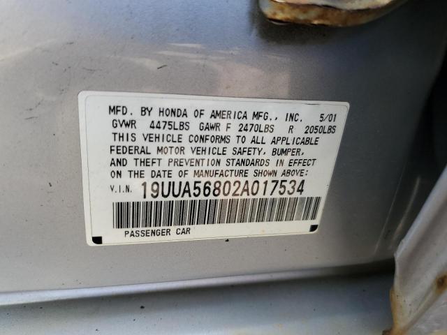 Photo 10 from auction – 2002 ACURA 3.2TL TYPE with VIN 19UUA56802A017534