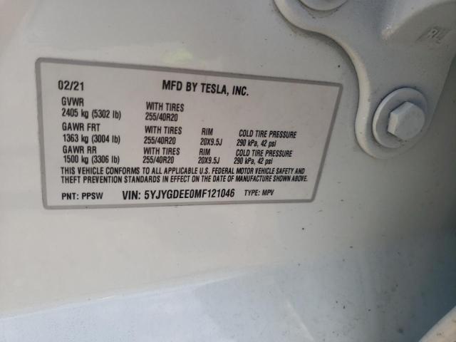 Photo 10 from auction – 2021 TESLA MODEL Y with VIN 5YJYGDEE0MF121046