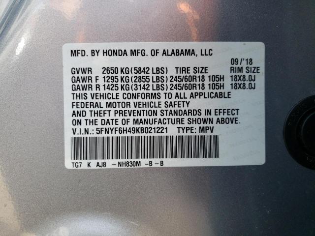 Photo 10 from auction – 2019 HONDA PILOT EXL with VIN 5FNYF6H49KB021221