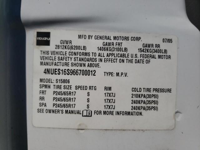 Photo 10 from auction – 2006 ISUZU ASCENDER S with VIN 4NUES16S966700012