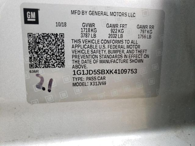 Photo 10 from auction – 2019 CHEVROLET SONIC LT with VIN 1G1JD5SBXK4109753