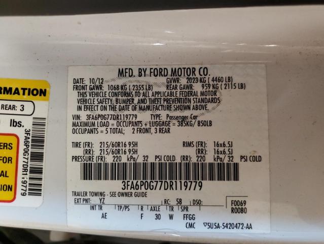 Photo 10 from auction – 2013 FORD FUSION S with VIN 3FA6P0G77DR119779