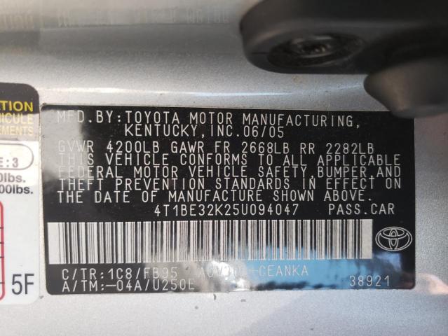 Photo 10 from auction – 2005 TOYOTA CAMRY LE with VIN 4T1BE32K25U094047