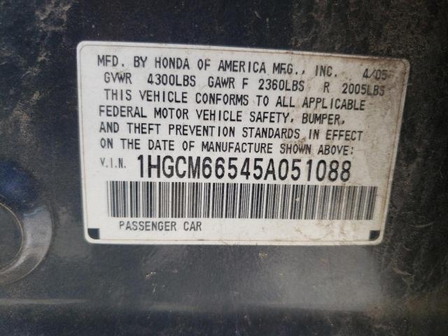 Photo 10 from auction – 2005 HONDA ACCORD EX with VIN 1HGCM66545A051088