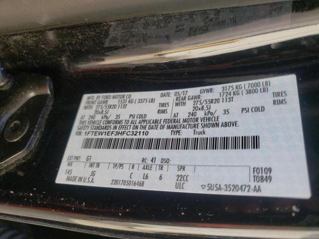 Photo 10 from auction – 2017 FORD F150 SUPER with VIN 1FTEW1EF3HFC32110