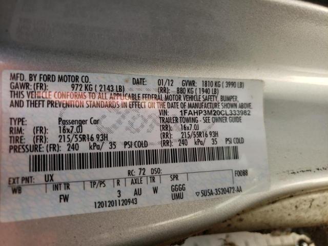 Photo 10 from auction – 2012 FORD FOCUS SEL with VIN 1FAHP3M20CL333982