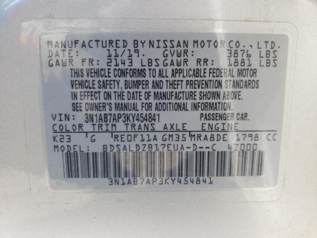 Photo 10 from auction – 2019 NISSAN SENTRA S with VIN 3N1AB7AP3KY454841