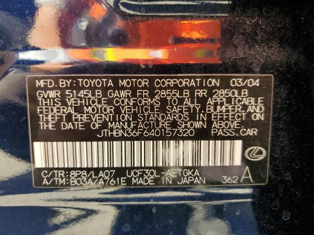 Photo 10 from auction – 2004 LEXUS LS 430 with VIN JTHBN36F640157320