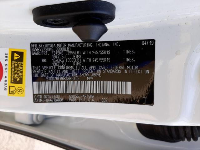 Photo 10 from auction – 2019 TOYOTA HIGHLANDER with VIN 5TDDZRFH6KS983405