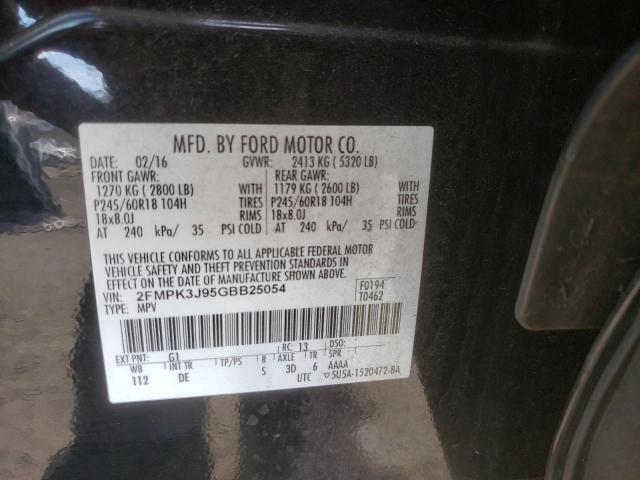 Photo 10 from auction – 2016 FORD EDGE SEL with VIN 2FMPK3J95GBB25054