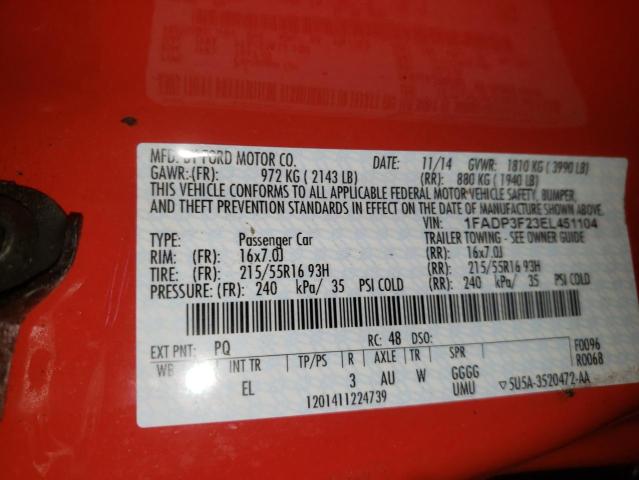 Photo 10 from auction – 2014 FORD FOCUS SE with VIN 1FADP3F23EL451104